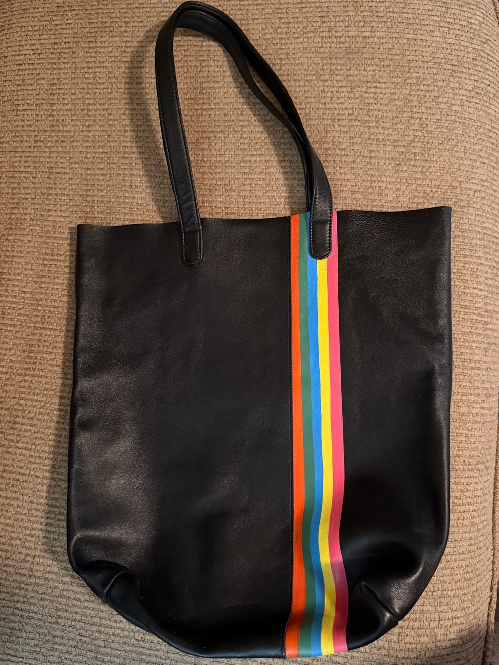 Latico Leathers Iris Skinny Stripe Leather Travel Tote Bag - Black Multicolor